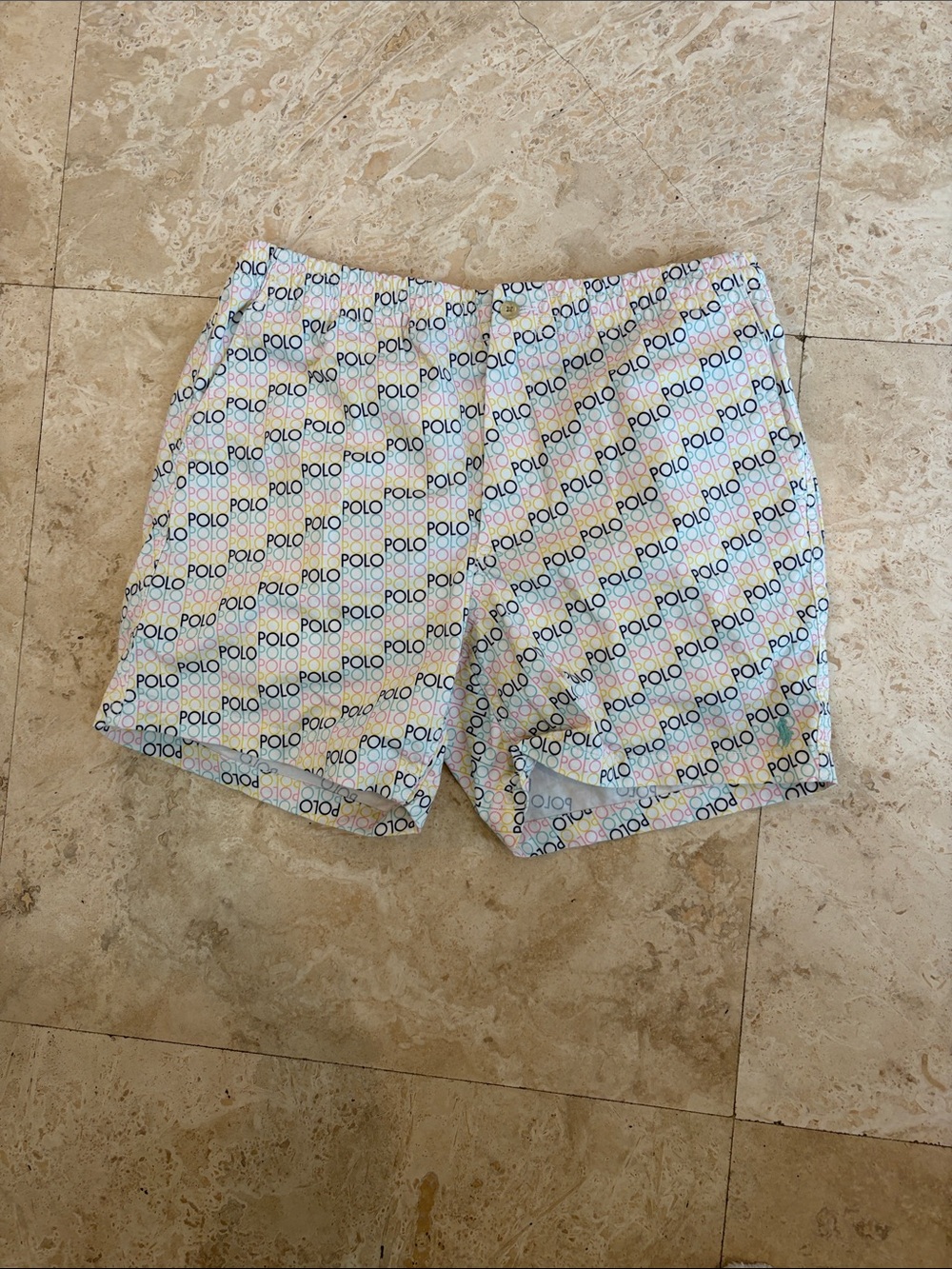 Polo by Ralph Lauren White Shorts with Rainbow Logo Print